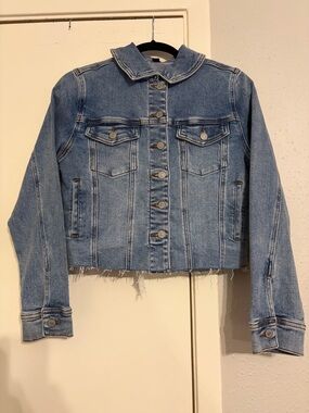 Judy Blue Denim Jacket in Medium Blue with Brown Patch